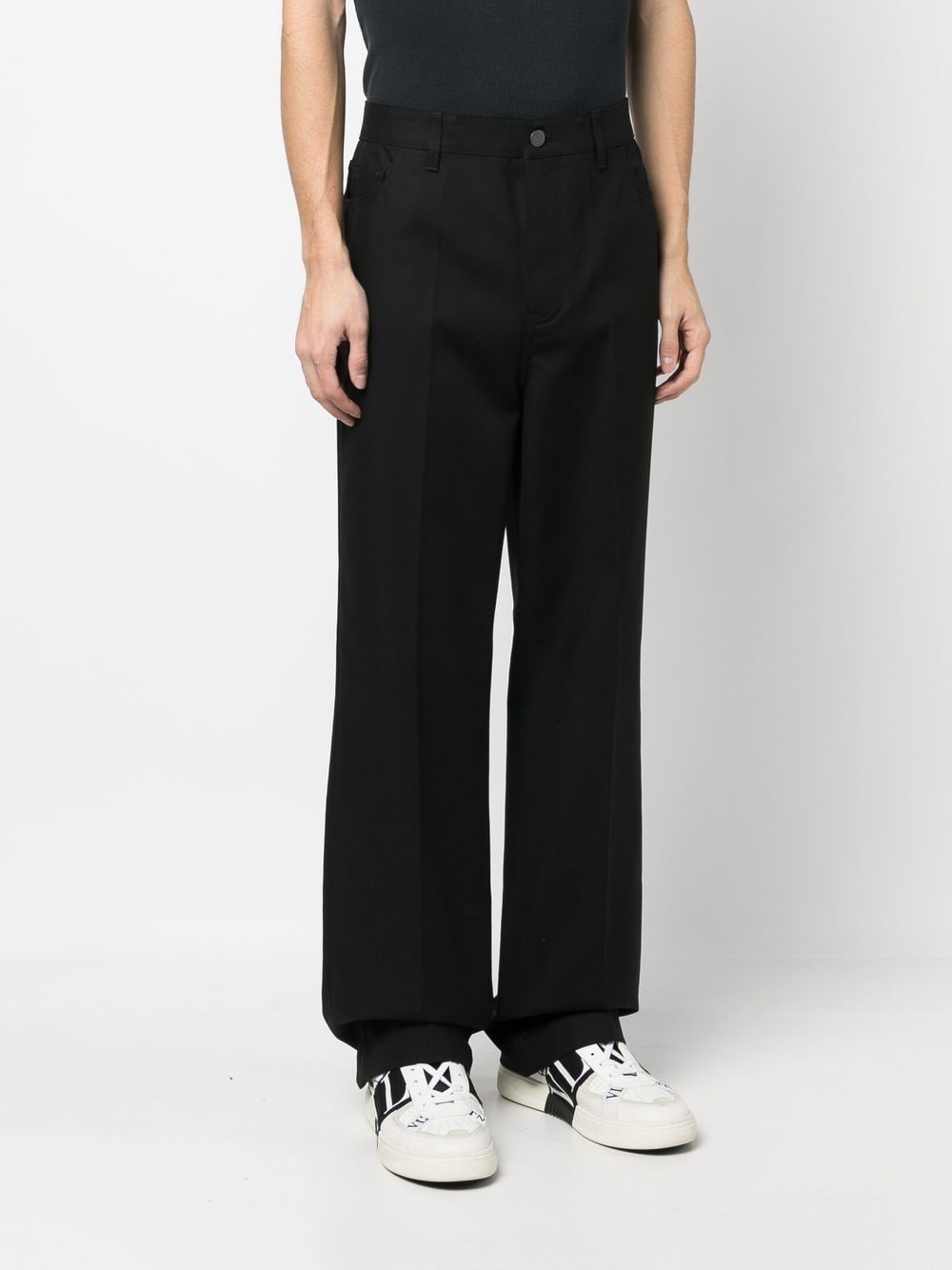 Shop Valentino Wide-leg Tonal-stitch Trousers In Black