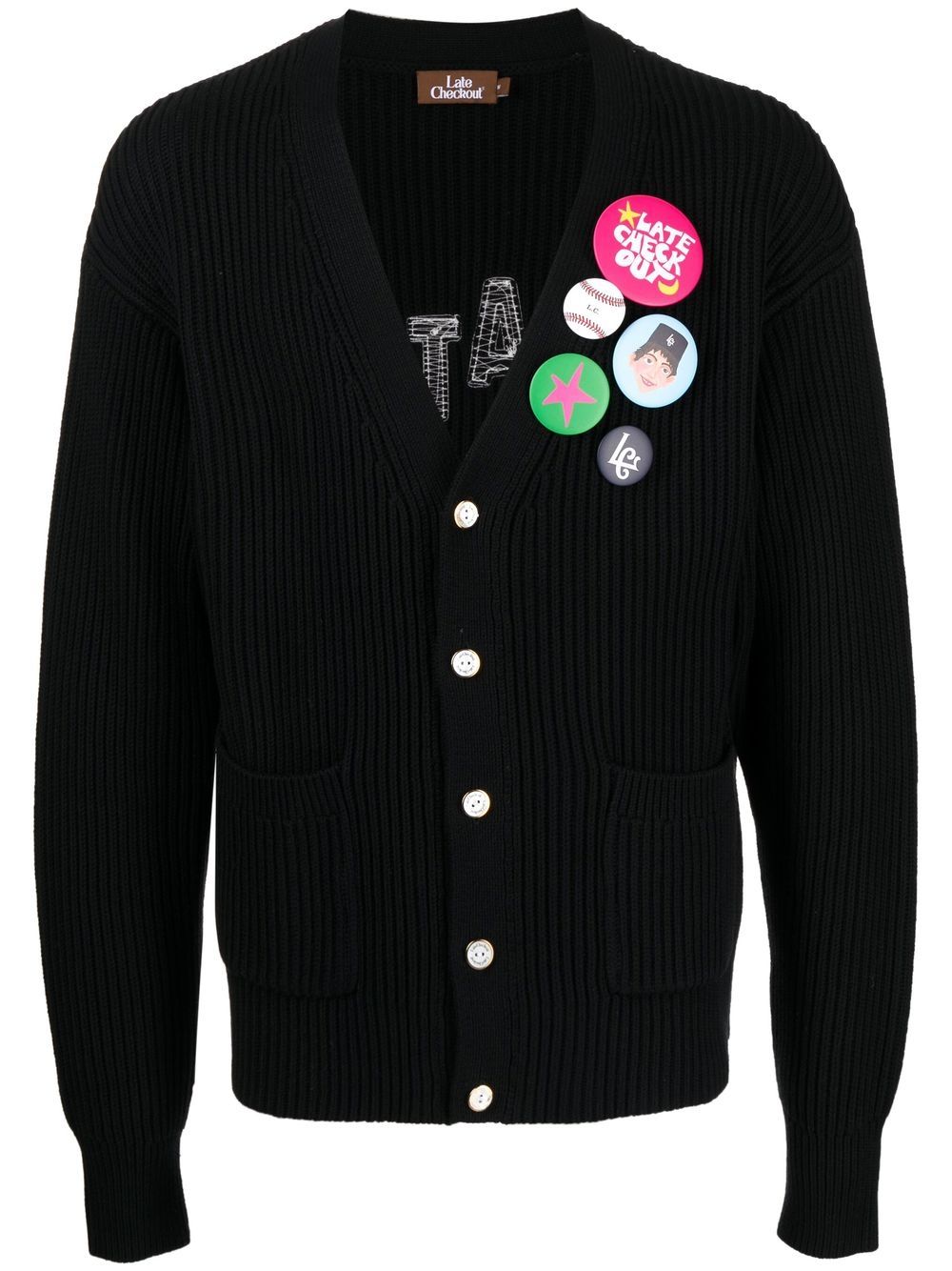 LATE CHECKOUT LOGO-EMBROIDERED CHUNKY KNIT CARDIGAN
