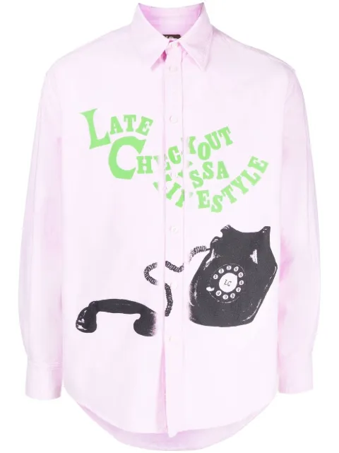 Late Checkout logo-embroidered long-sleeve shirt