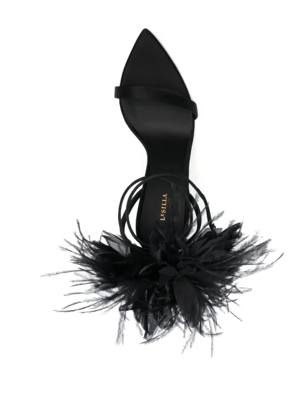 Le Silla Rose 110mm feather-detailing Sandals | Black | FARFETCH