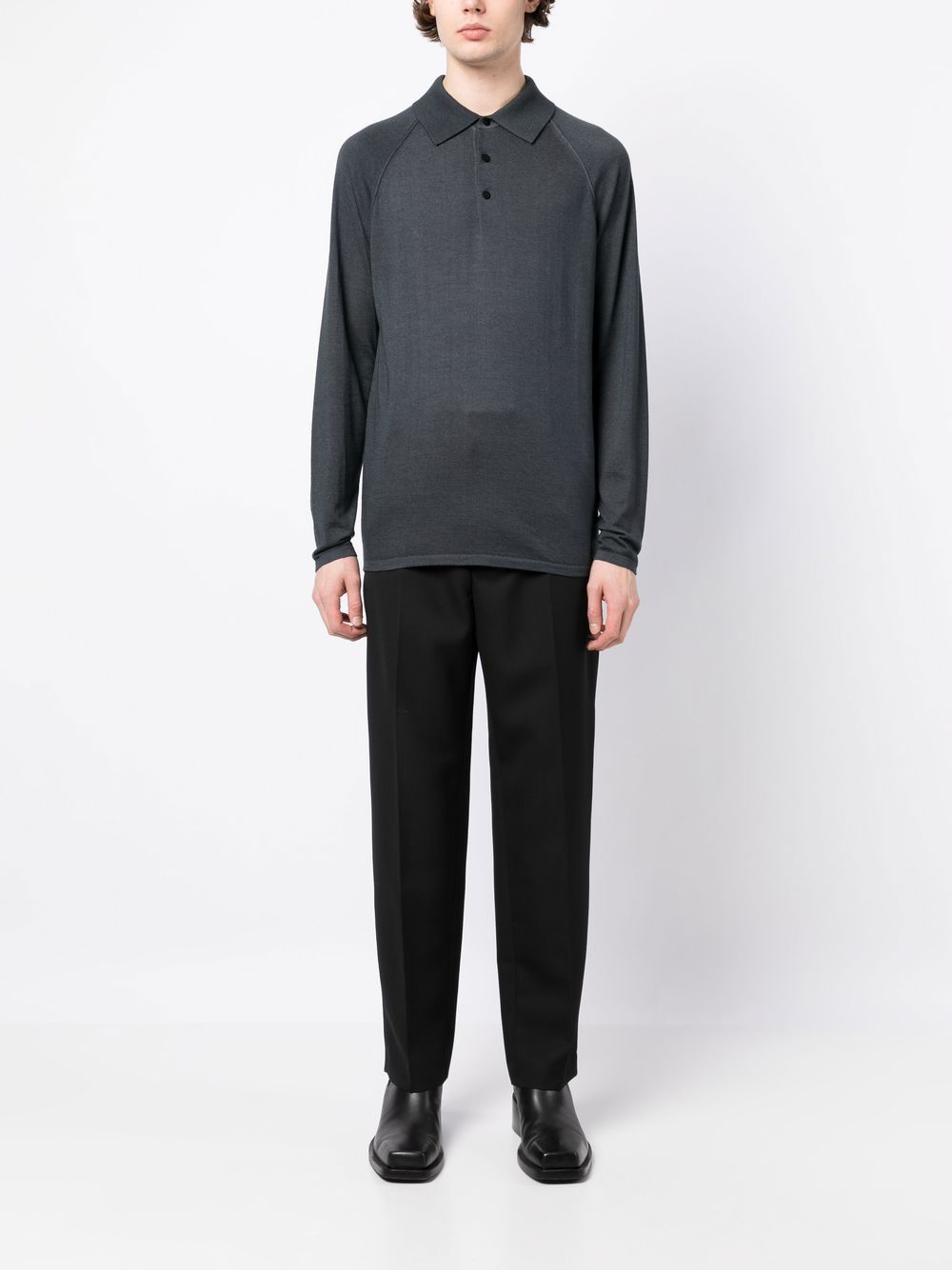 Shop Dunhill Long-sleeve Cashmere Polo Shirt In Grau