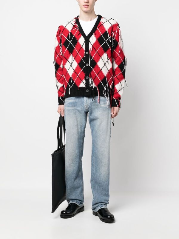 Charles Jeffrey Loverboy Fringed argyle-knit V-neck Cardigan