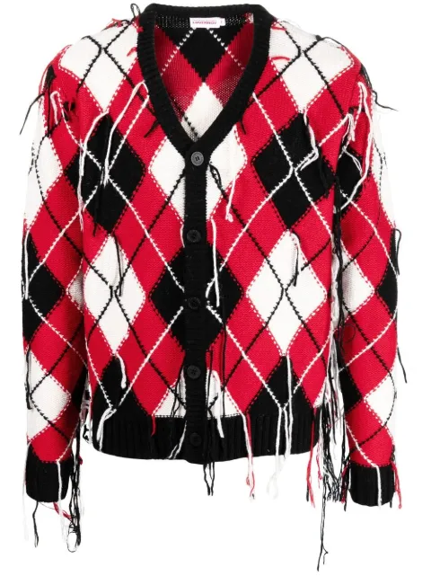 Charles Jeffrey Loverboy fringed argyle-knit V-neck cardigan