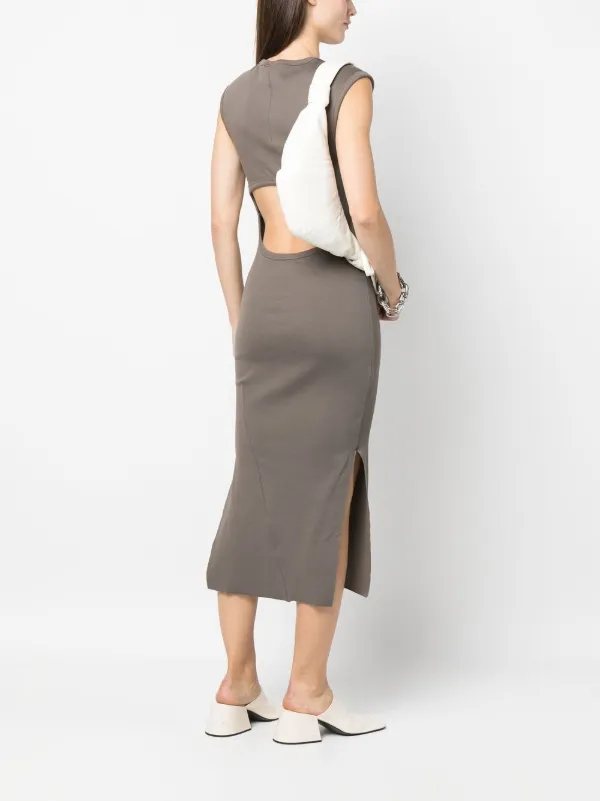 knee length dresses for ladies Thom Krom Ribbed Cotton Midi Dress with Back Cut-Out Moka by THOM KROM main image 1