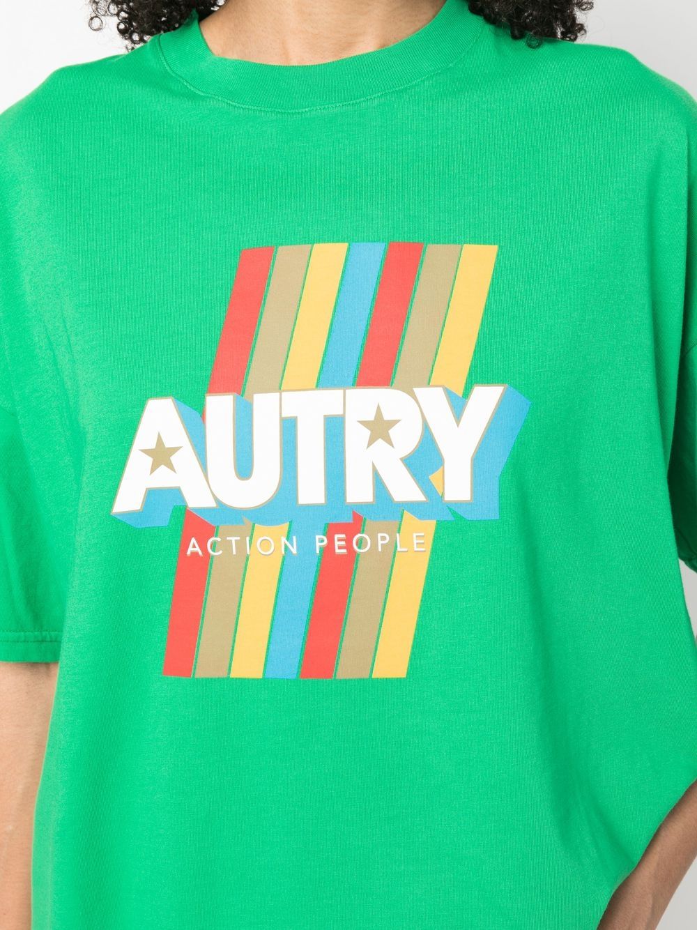 Shop Autry Striped Logo-print T-shirt In Grün