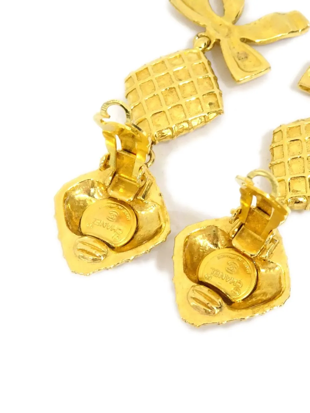 1990-2000 Waffle Texture Bow Dangle Clip-On Earrings