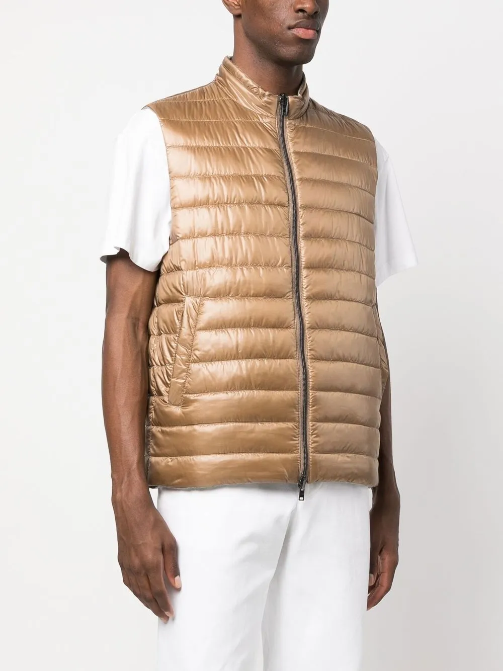 Herno Nylon Ultralight Reversible Down Vest In Braun