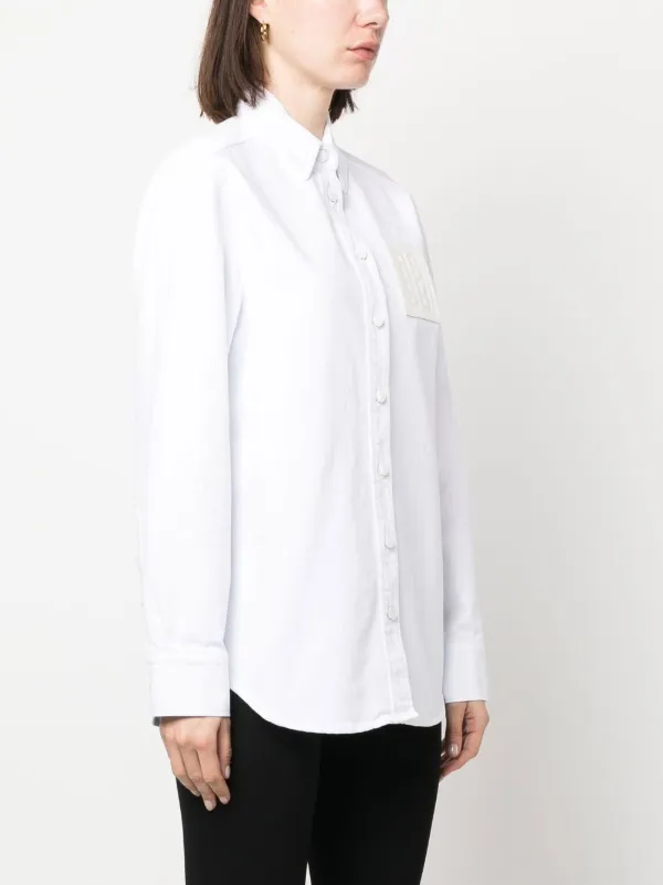 Raf Simons logo-patch long-sleeve Shirt | White | FARFETCH