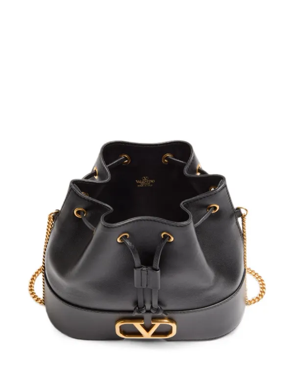 【極美品】VALENTINO ショルダー バケット バッグ レザー ブラック Valentino Garavani Vロゴ レザーバケットバッグ ミニ | ブラック