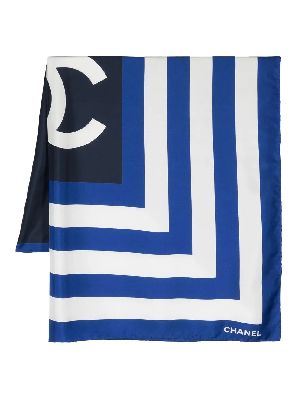 

CHANEL Pre-Owned 2010s logo striped silk shawl - Blue