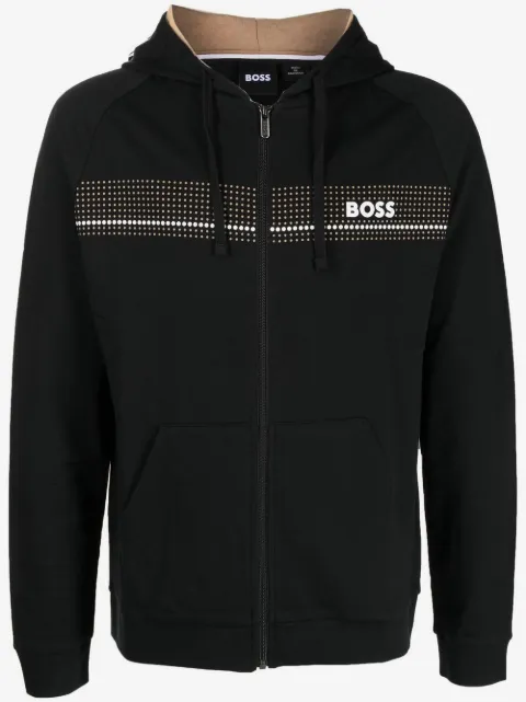 BOSS logo-print zip-up hoodie