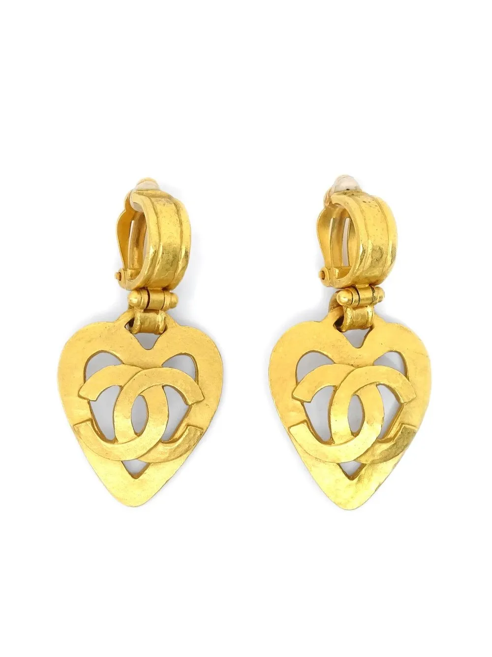 

CHANEL Pre-Owned 1995 CC heart dangle clip-on earrings - Gold