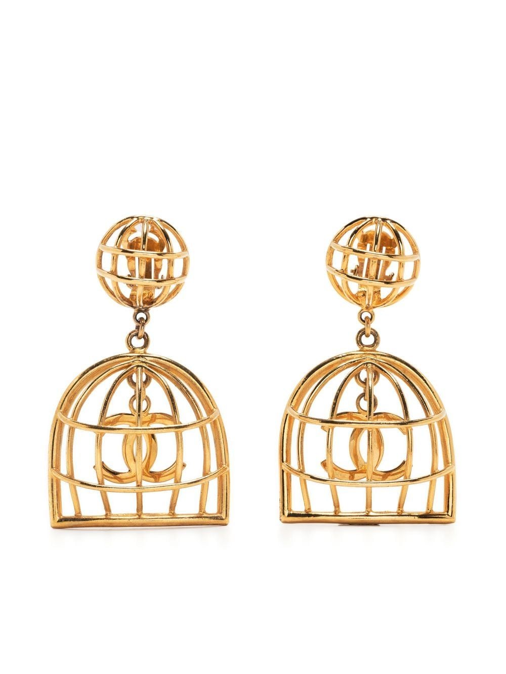 CHANEL Pre-Owned 1993 caged CC dangle clip-on earrings
