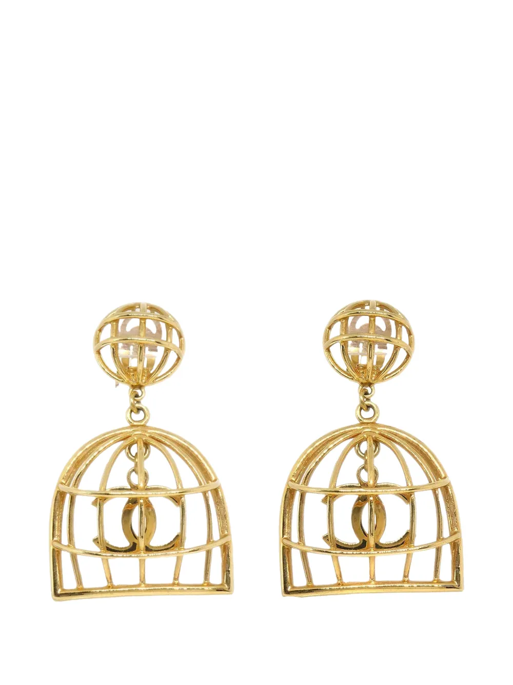 CHANEL Pre-Owned boucles d’oreilles pendantes Birdcage à logo Interlocking CC (1993) CHANEL Pre-Owned boucles d’oreilles pendantes Birdcage à logo Interlocking CC (1993)
