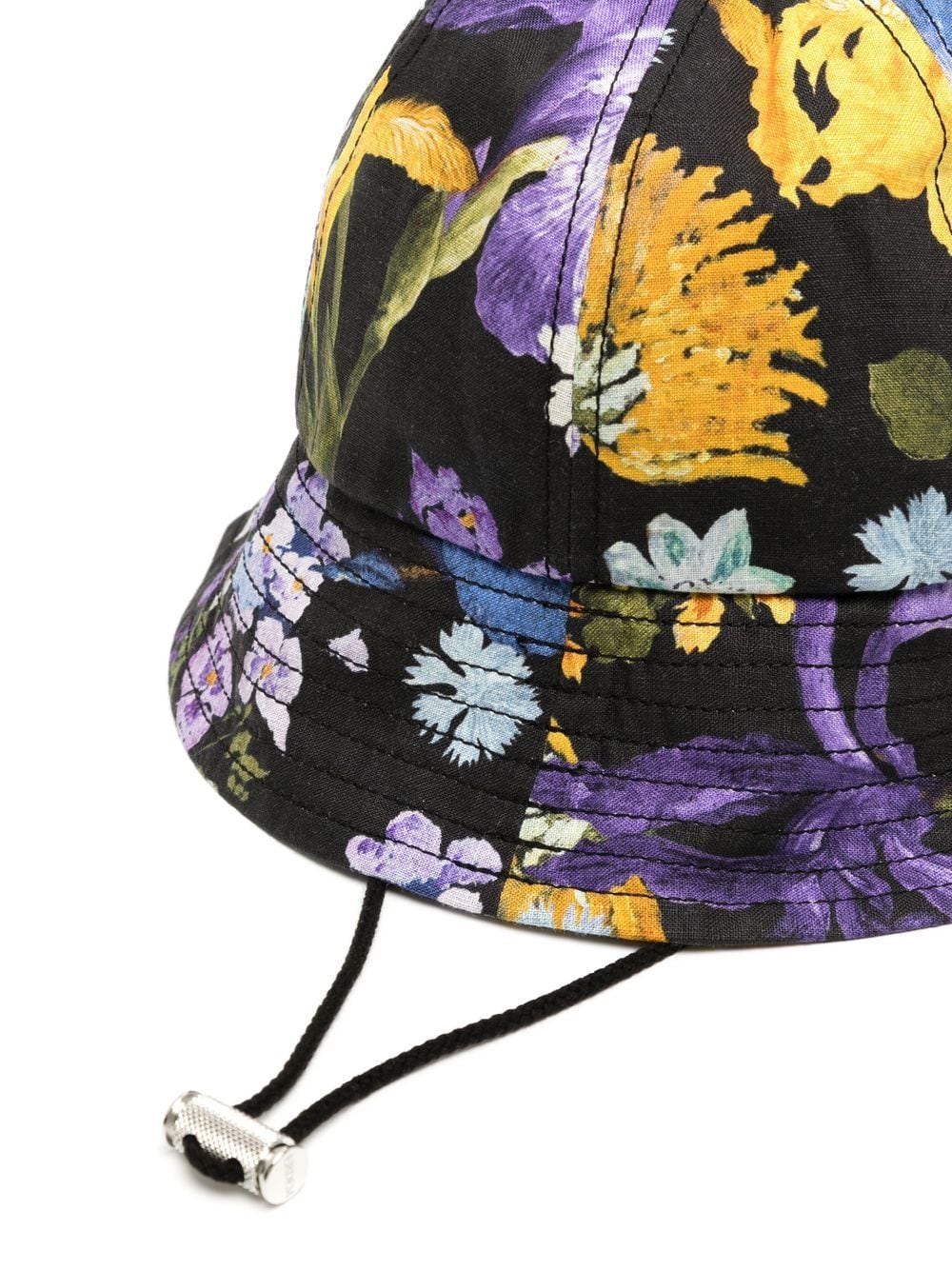 Shop Erdem Floral-print Drawstring Bucket Hat In Black