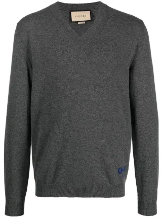 Gucci V neck Cashmere Sweater Grey FARFETCH CA