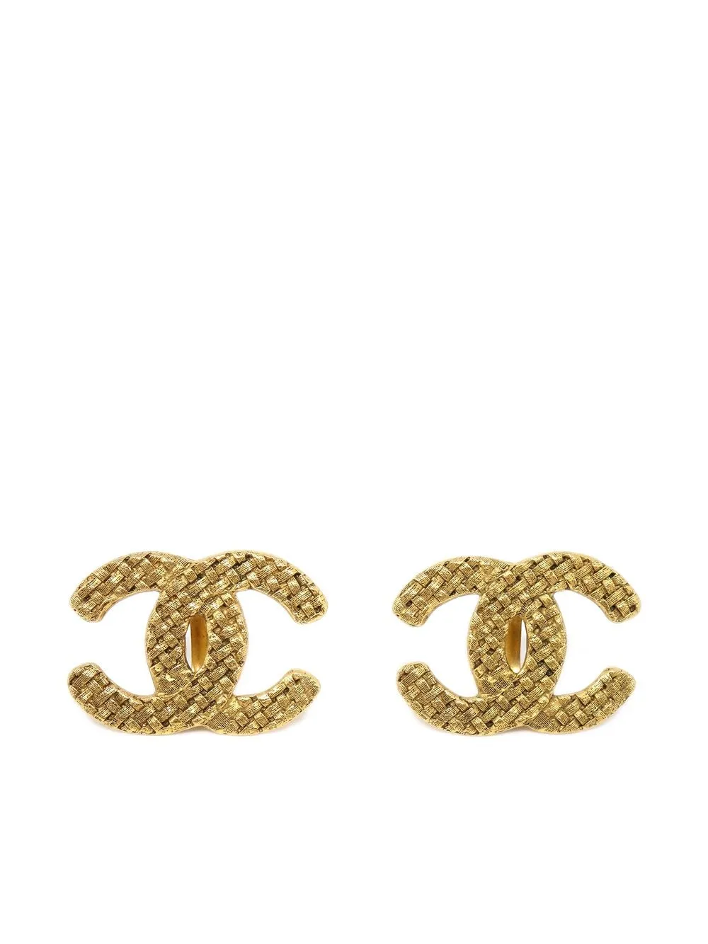 

CHANEL Pre-Owned 1990-2000 tweed effect CC clip-on earrings - Gold