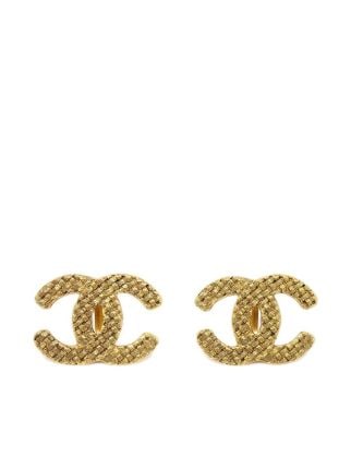 CHANEL vintage COCO Mark Earring pink Plated Gold Women