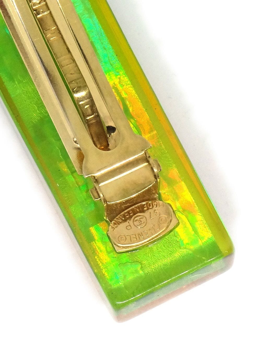 Pre-owned Chanel 1997 Cc Iridescent Hair Slide In 黄色