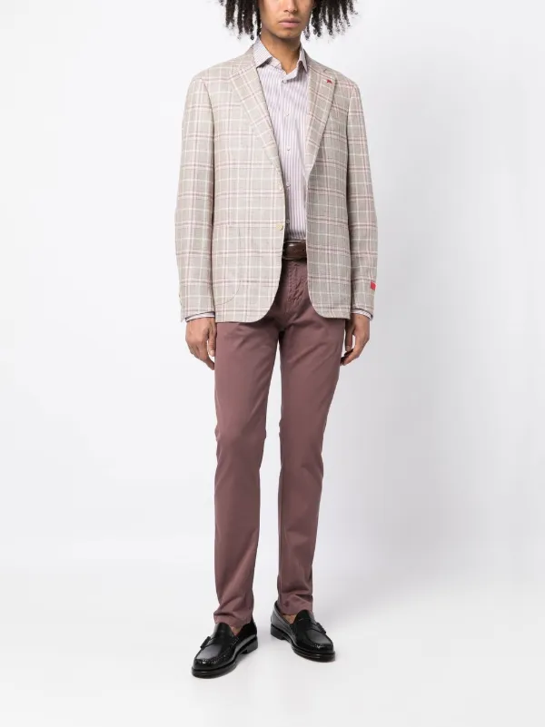 【新品未使用】ISAIA バーガンディチェックジャケット ウール混合 新品未使用】ISAIA バーガンディチェックジャケット ウール混合