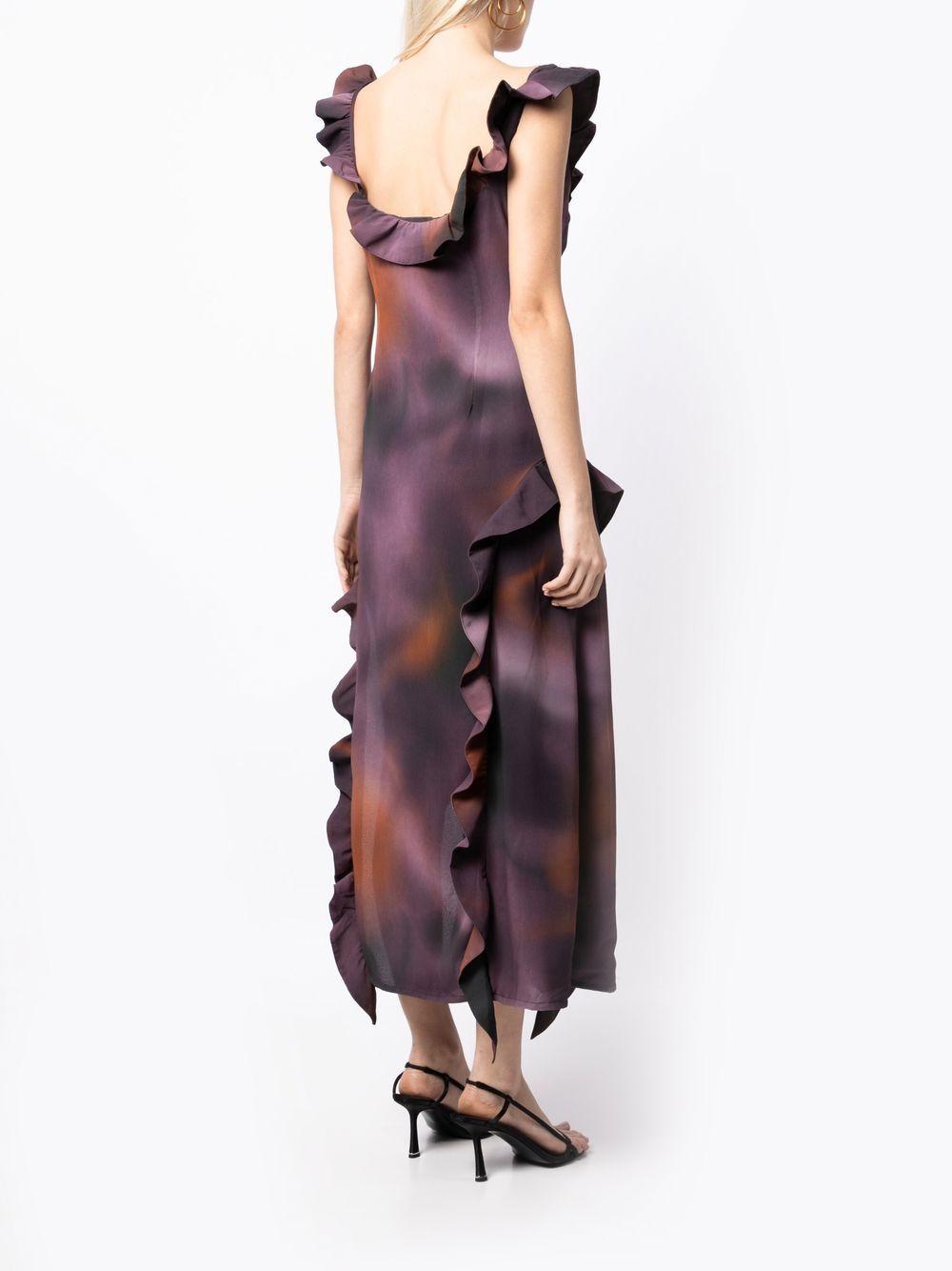 Shop Rokh Ruffle Detail Long Dress In Purple