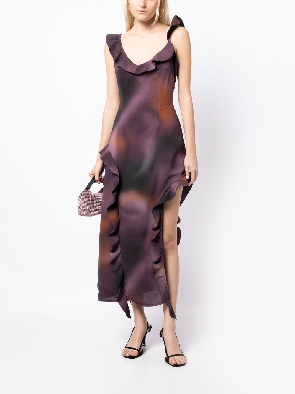 Shop Rokh Ruffle Detail Long Dress In Purple