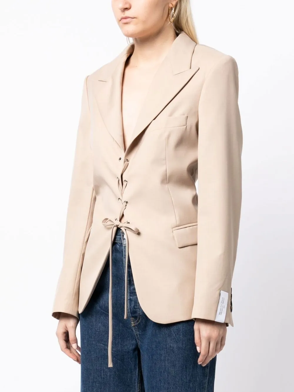 Shop Rokh Laced Open Back Tailored Blazer In Brown