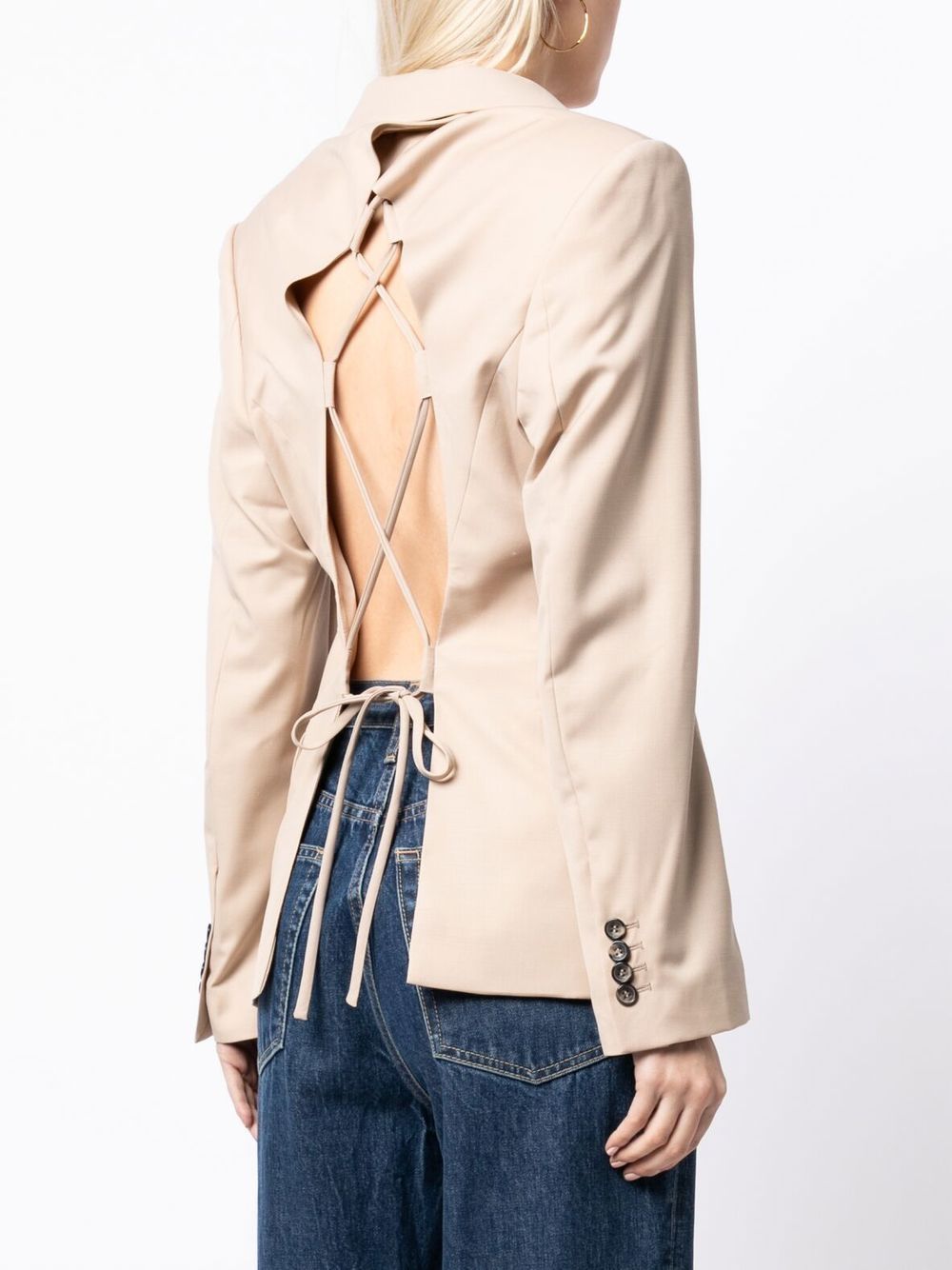 Shop Rokh Laced Open Back Tailored Blazer In Brown