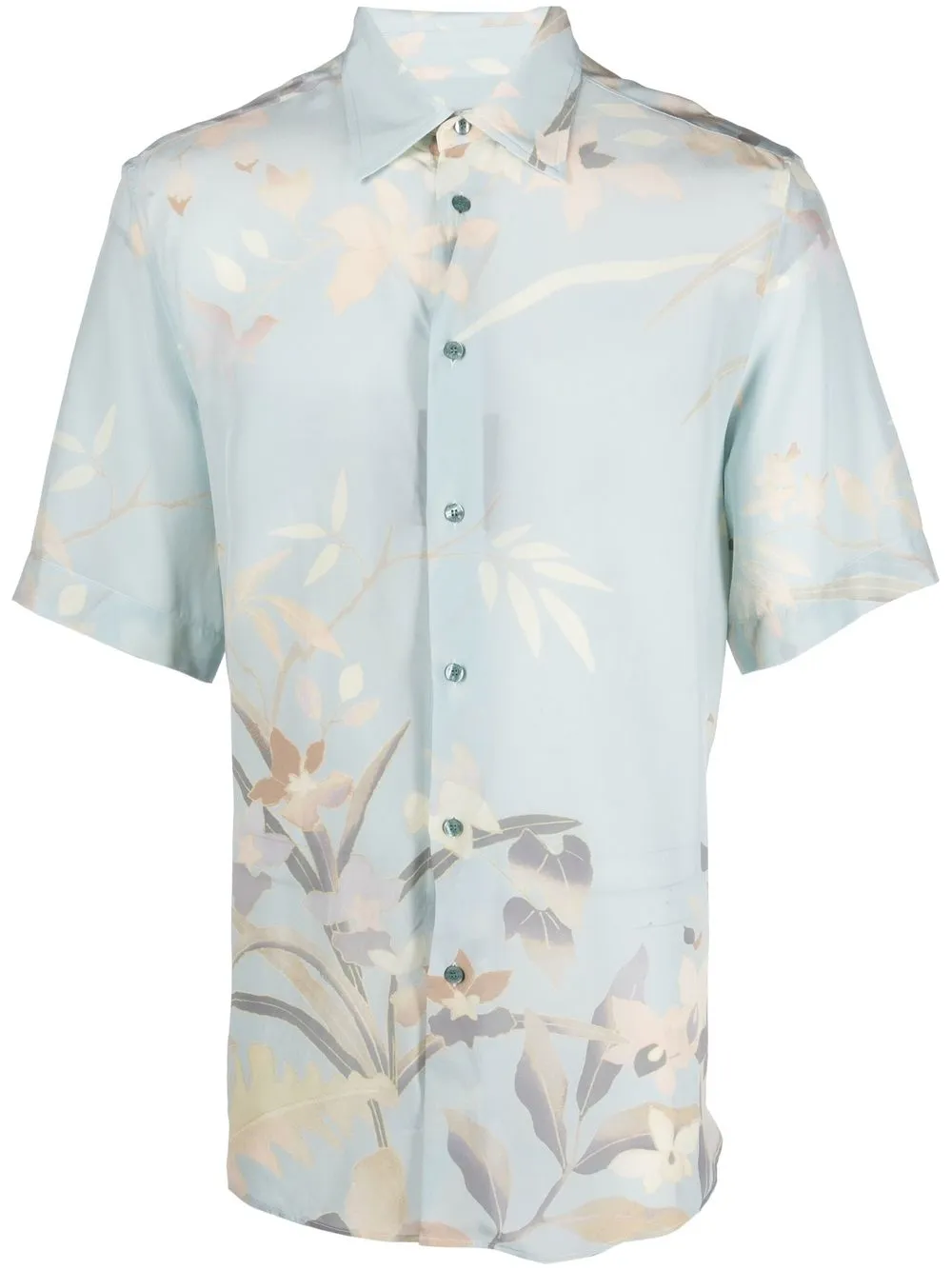ETRO floral-print short-sleeve silk shirt - Blue