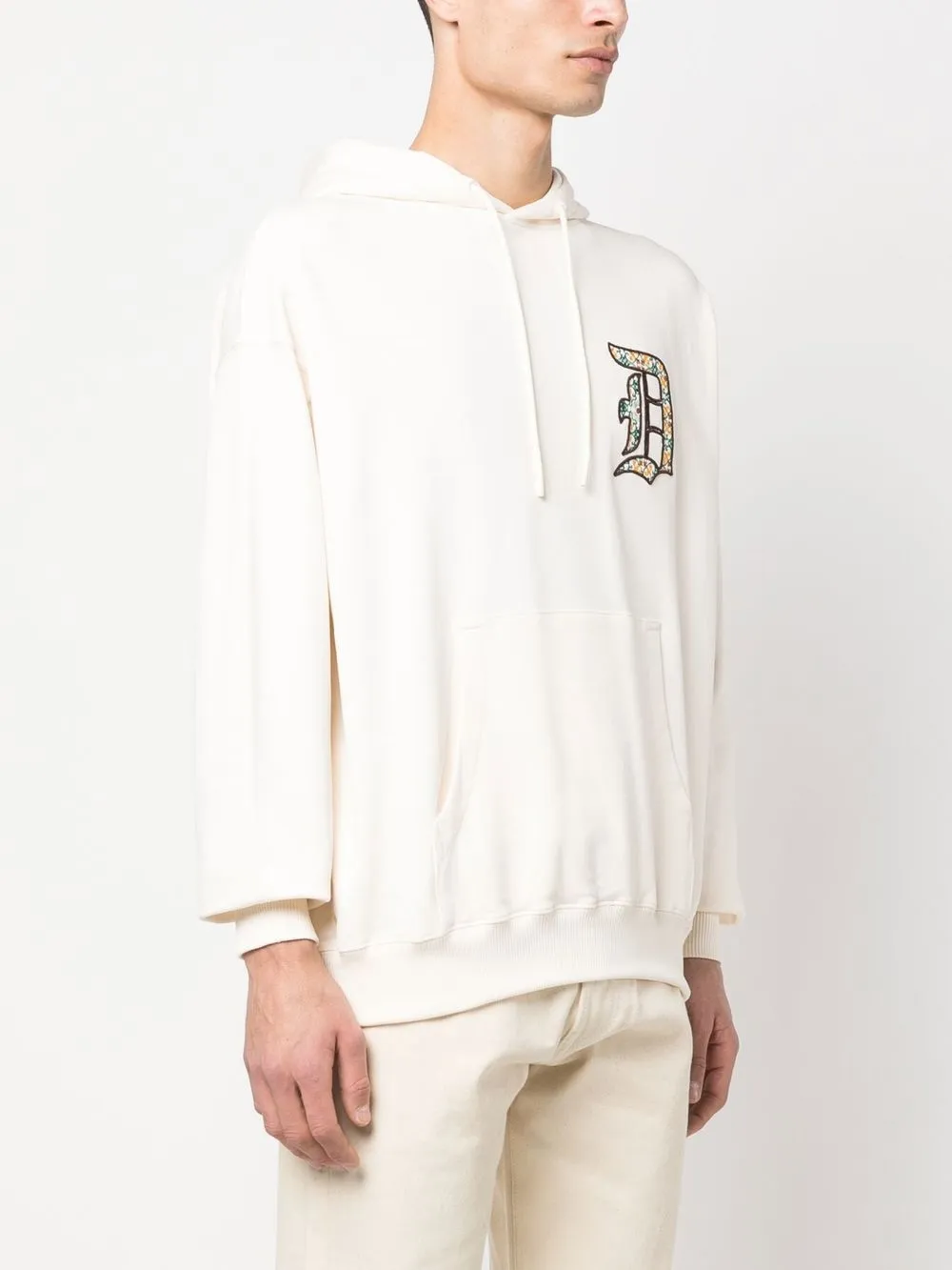 Shop Drôle De Monsieur Logo-embroidery Cotton Hoodie In Neutrals