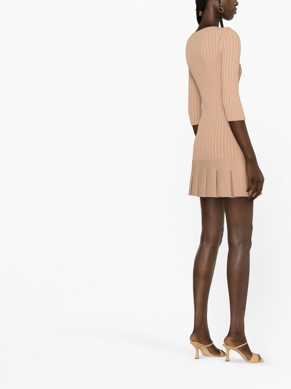 Shop Khaite Ribbed Pleated-trim Mini Dress In Neutrals