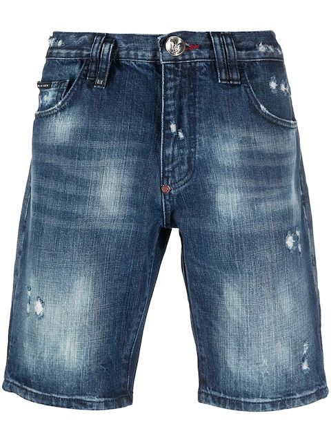 Philipp Plein Jeans-Shorts in Distressed-Optik