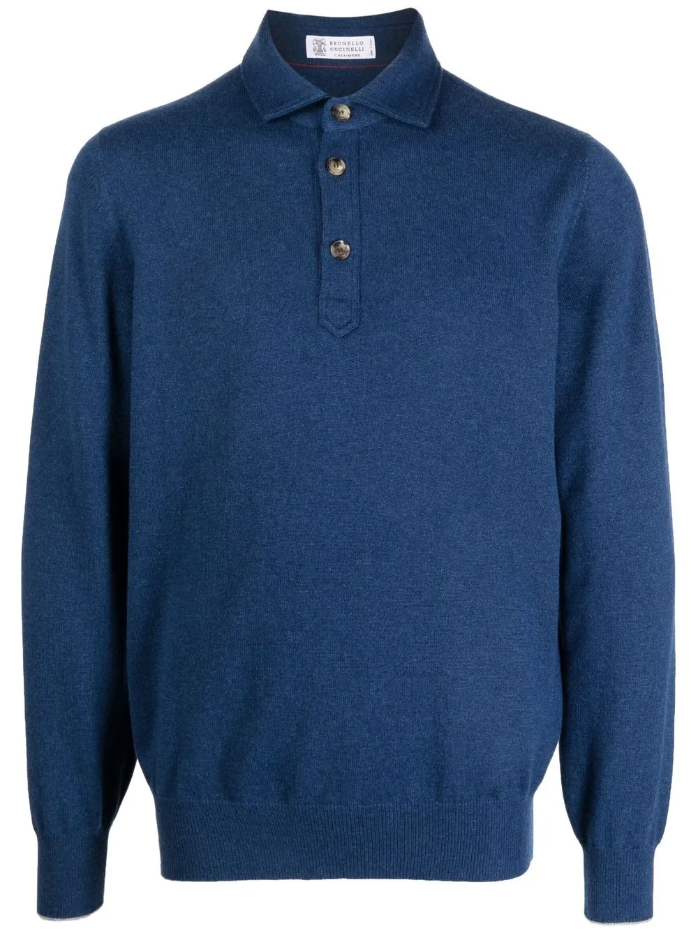 

Brunello Cucinelli playera tipo polo de cachemira manga larga - Azul