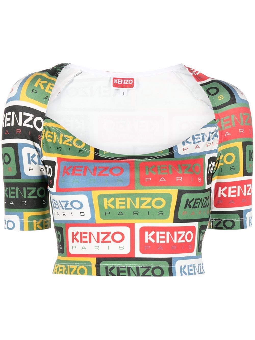 Shop Kenzo Logo-print Crop Top In Green