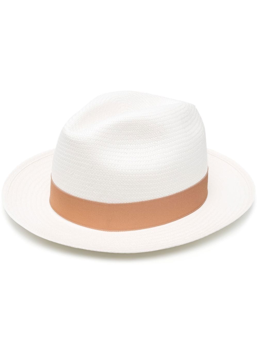 ribbon-detail straw fedora hat