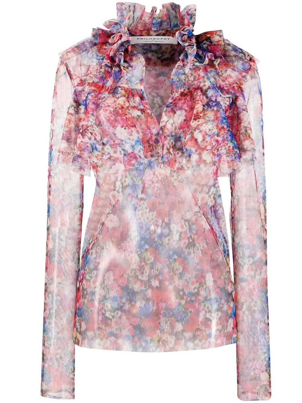 

Philosophy Di Lorenzo Serafini floral-print ruffle-collar blouse - Pink