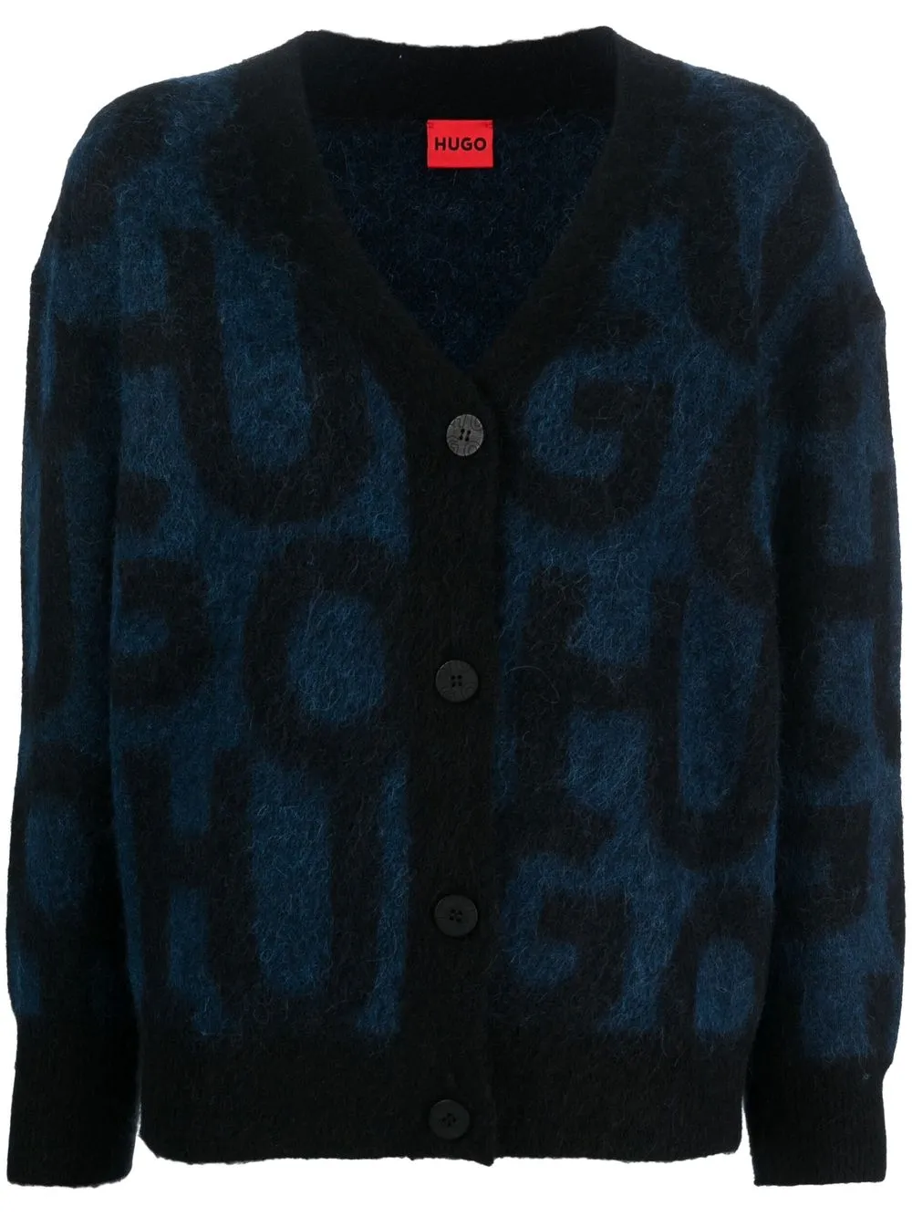 

HUGO monogram-jacquard knitted cardigan - Blue