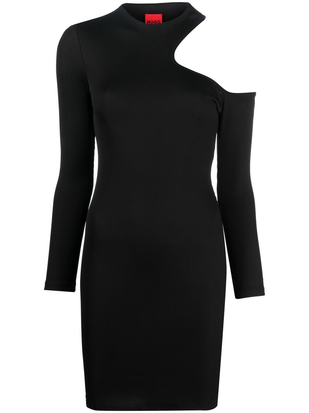 Shop Hugo Cut-out Long-sleeve Dress In 黑色