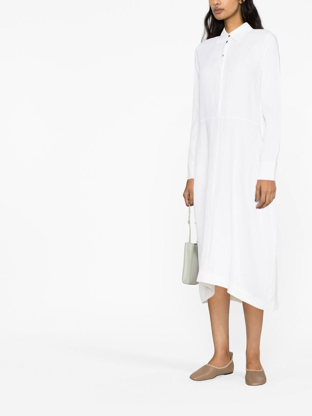 Shop Jil Sander Linen Long-sleeve Shirt Dress In White