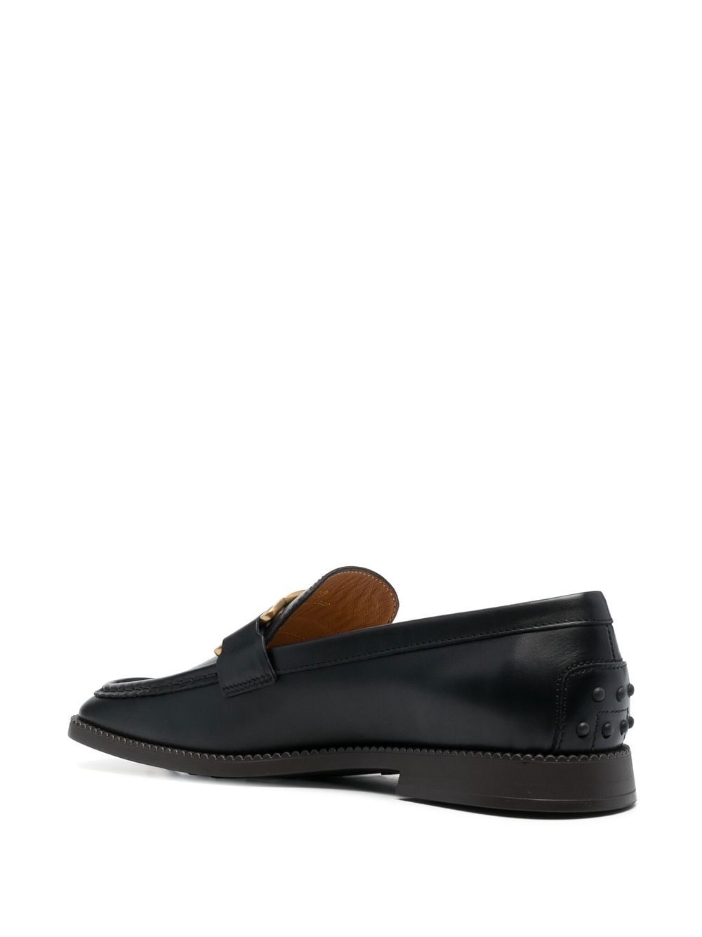 Shop Tod's Logo Plaque Leather Loafers In Black