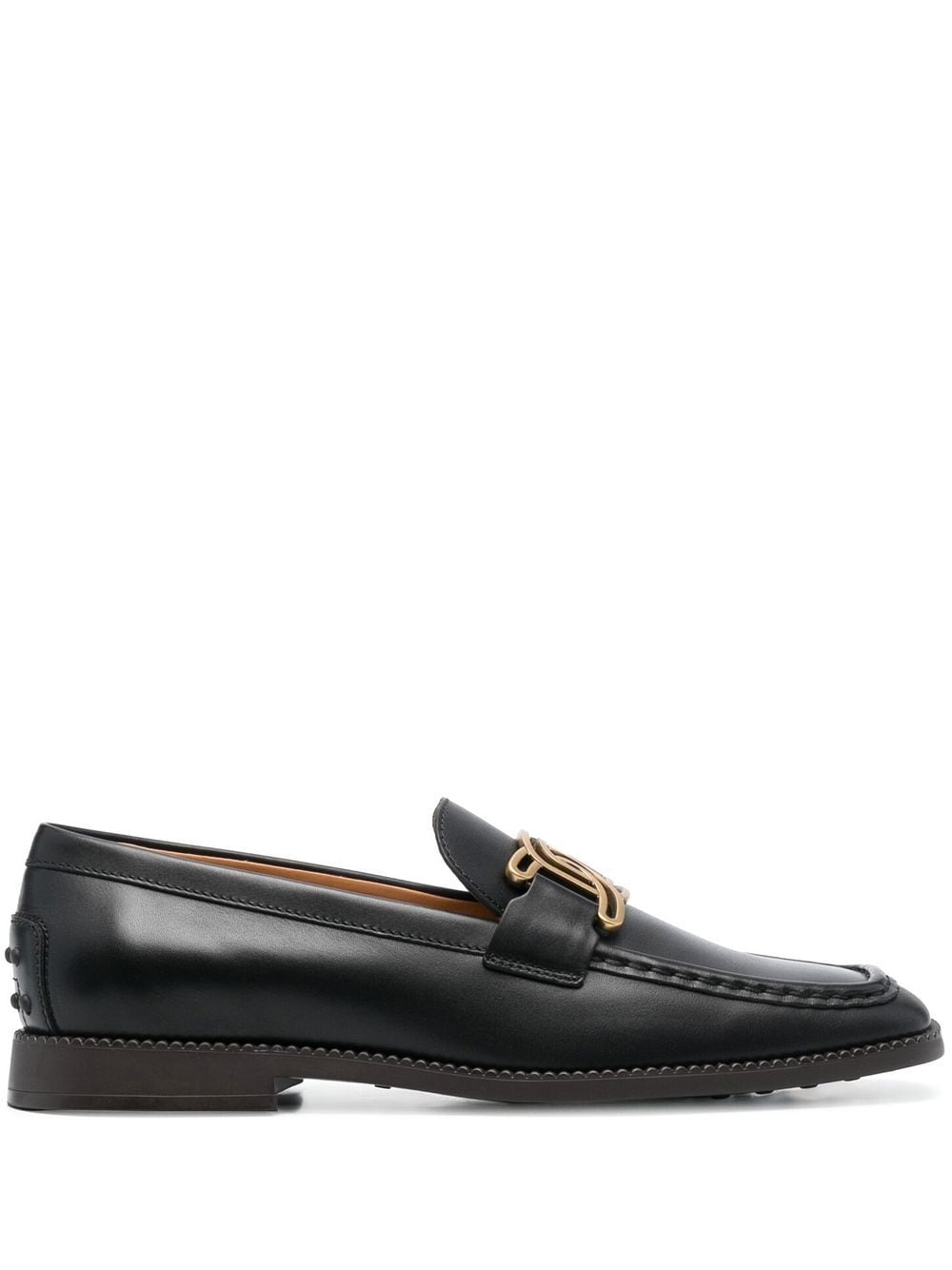 Shop Tod's Logo Plaque Leather Loafers In Black