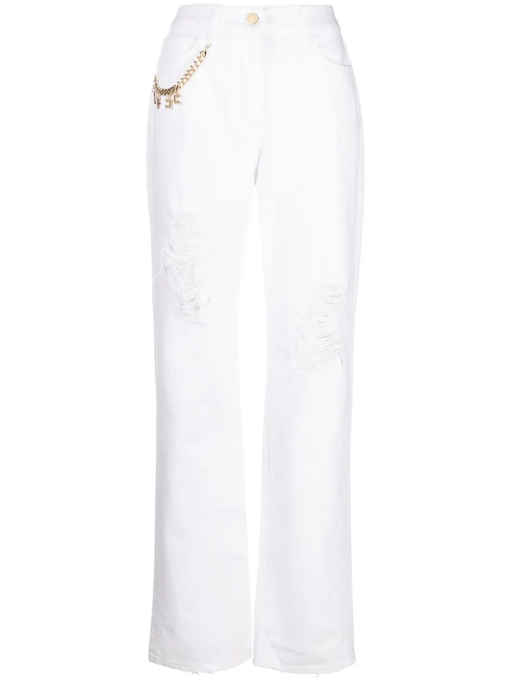 

Elisabetta Franchi ripped-detail wide-leg jeans - White