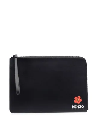 Kenzo Pochette En Cuir a Logo Imprime Noir FARFETCH FR
