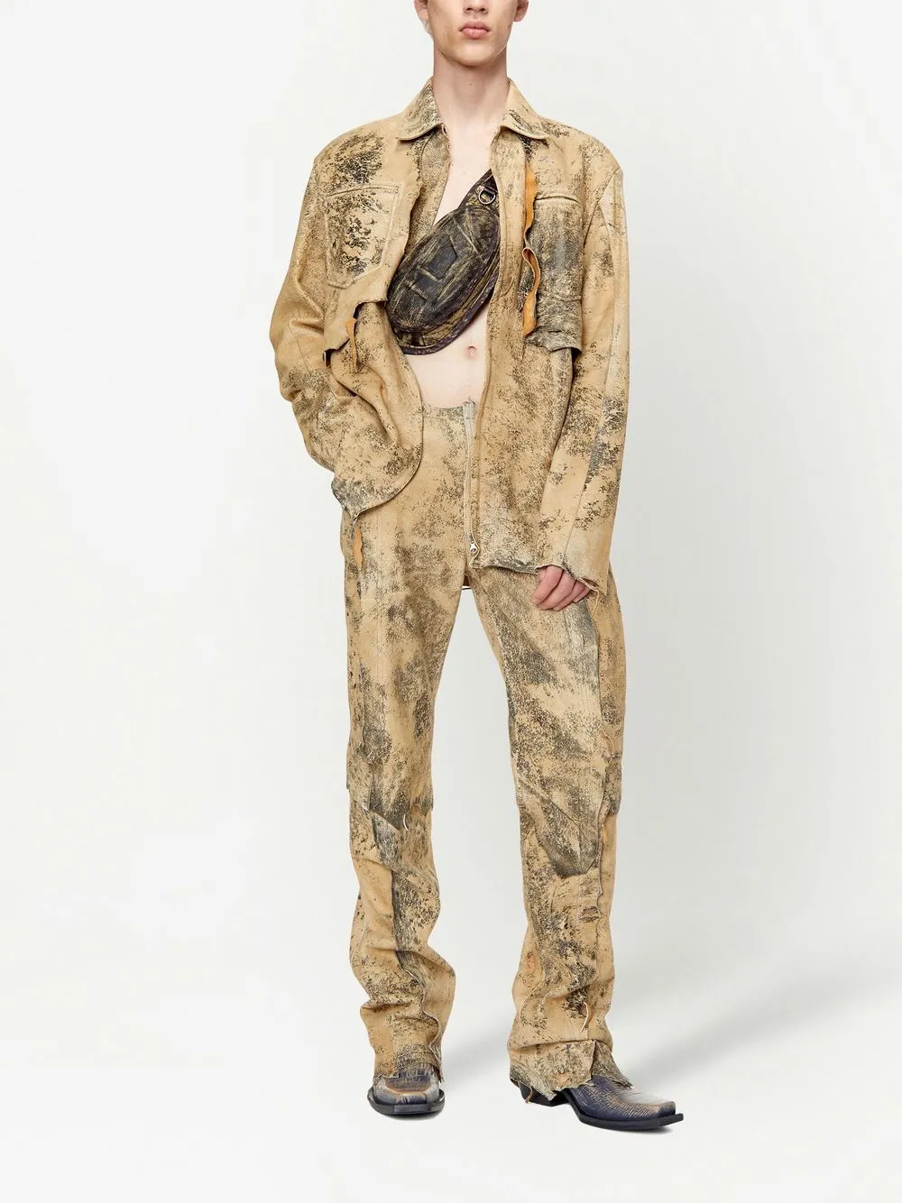Diesel Leren broek - Beige