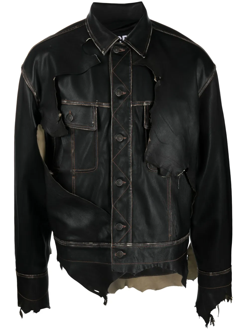 Diesel distressed leather biker jacket - Black