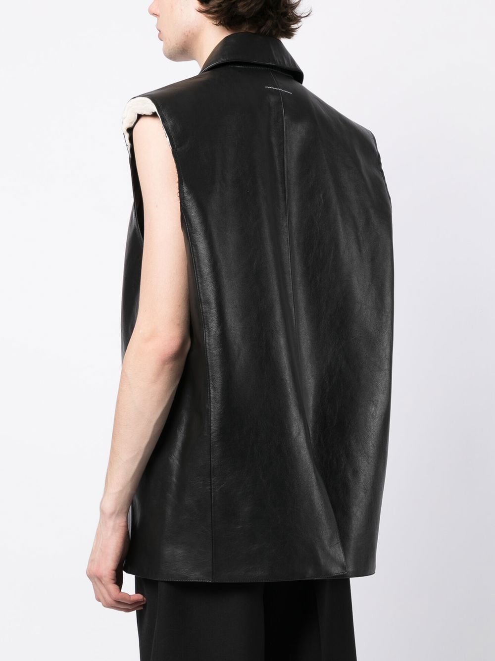 Shop Mm6 Maison Margiela Leather Sleeveless Shirt In Black