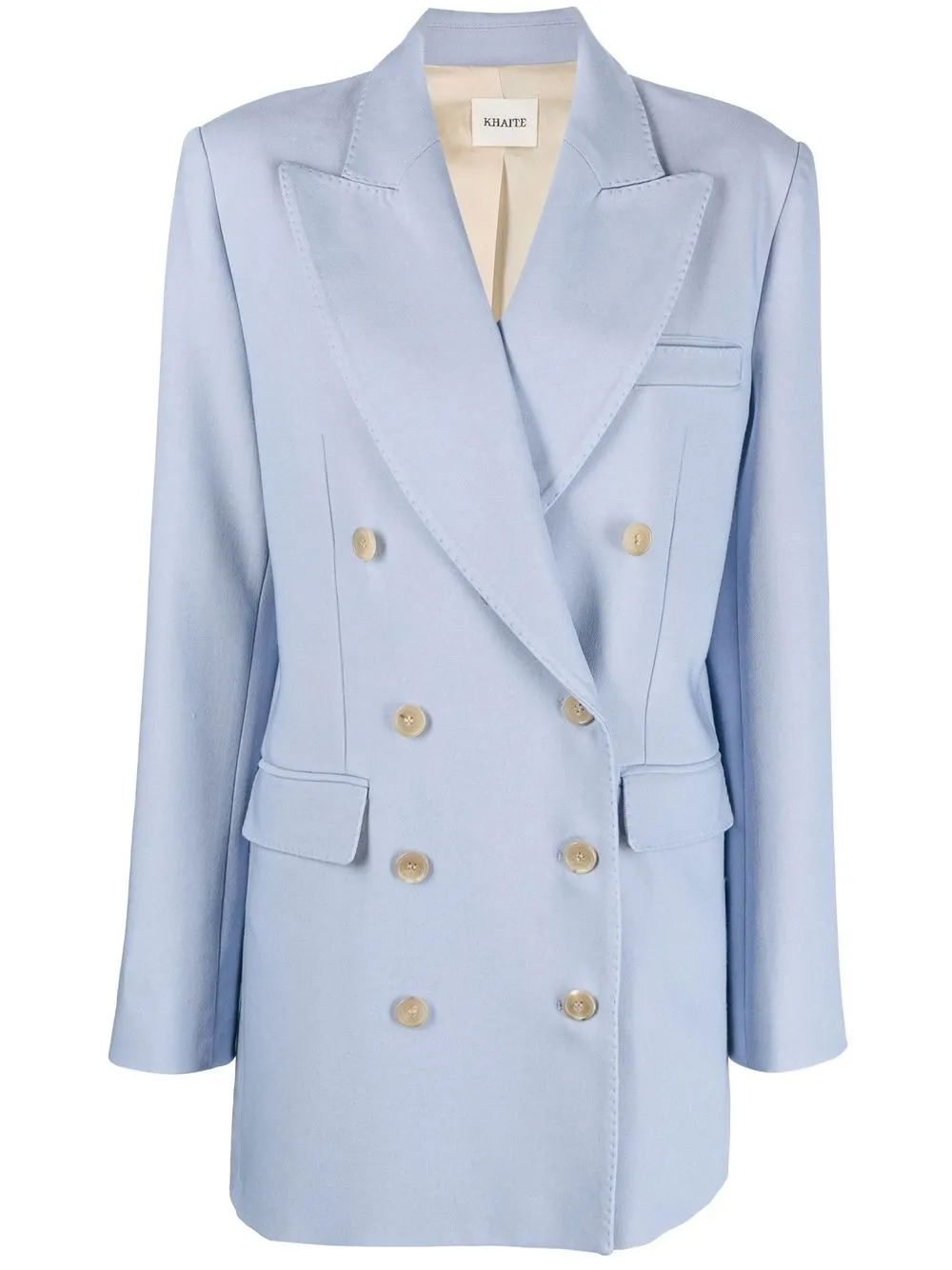 Khaite Balton Double-breasted Wool-blend Blazer In Blue