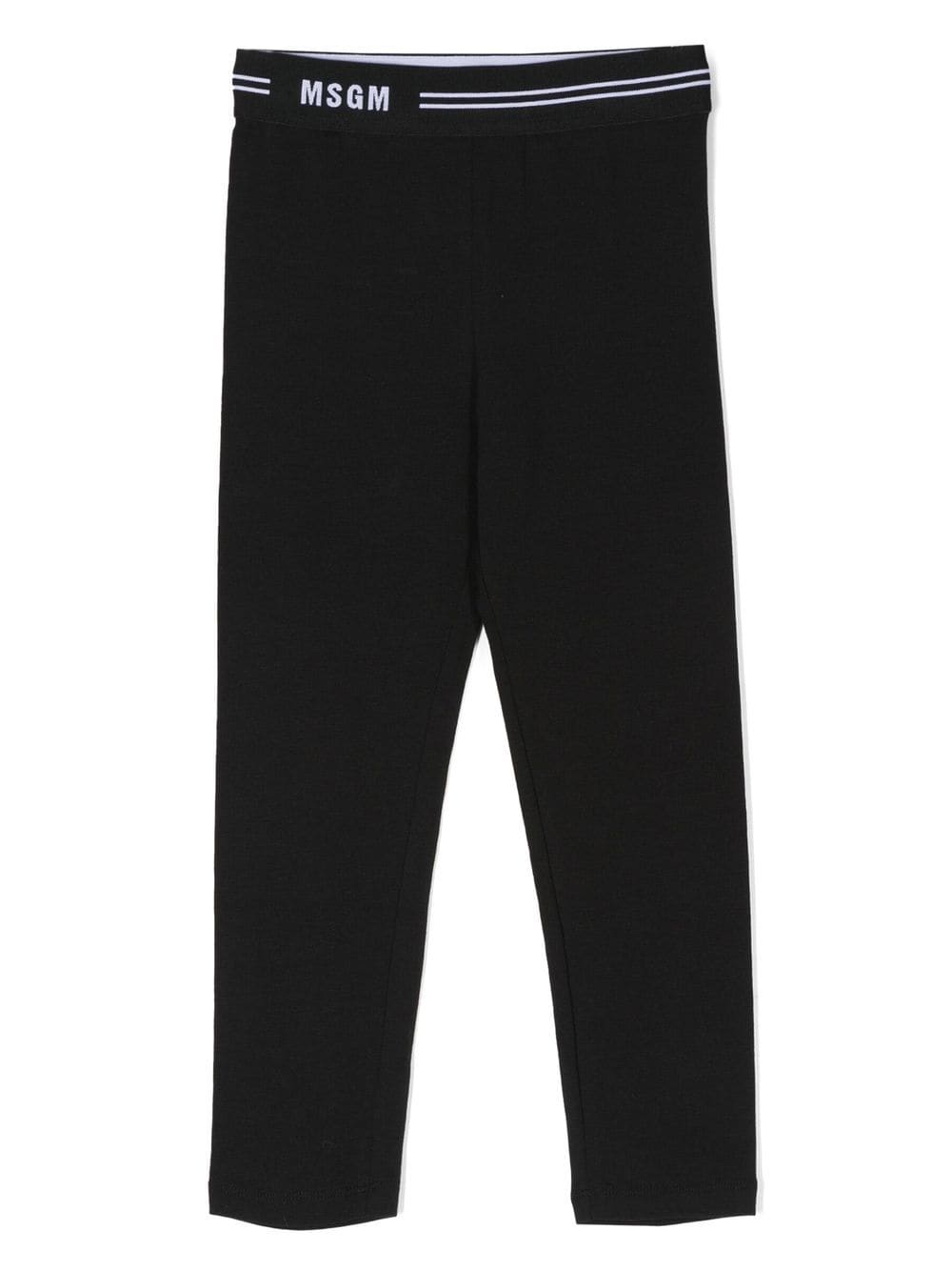 msgm kids legging en coton à taille à logo - noir