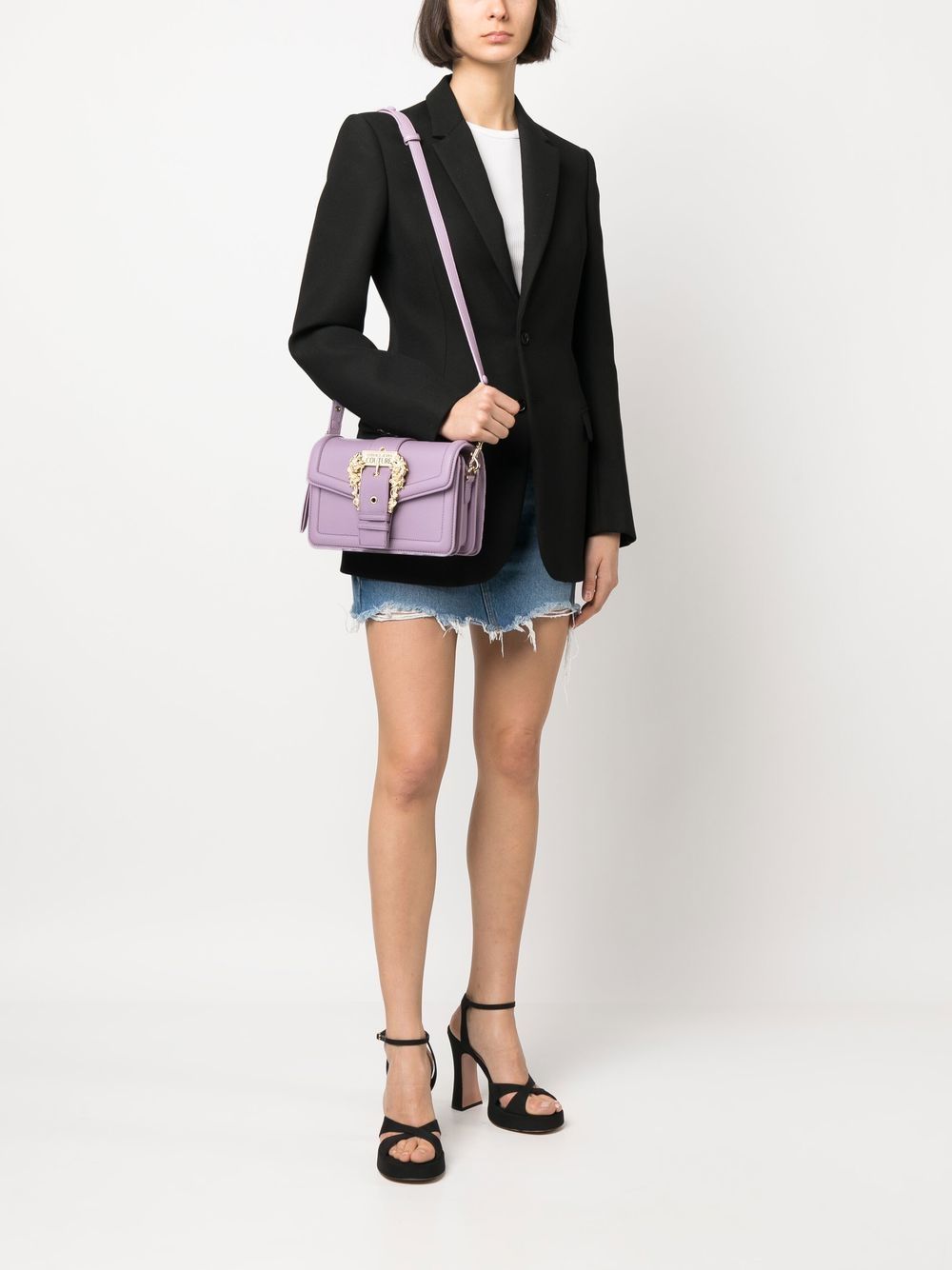 Shop Versace Jeans Couture Logo-plaque Crossbody Bag In Purple