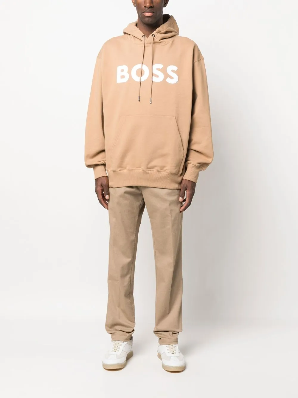 BOSS Hoodie met logoprint - Beige